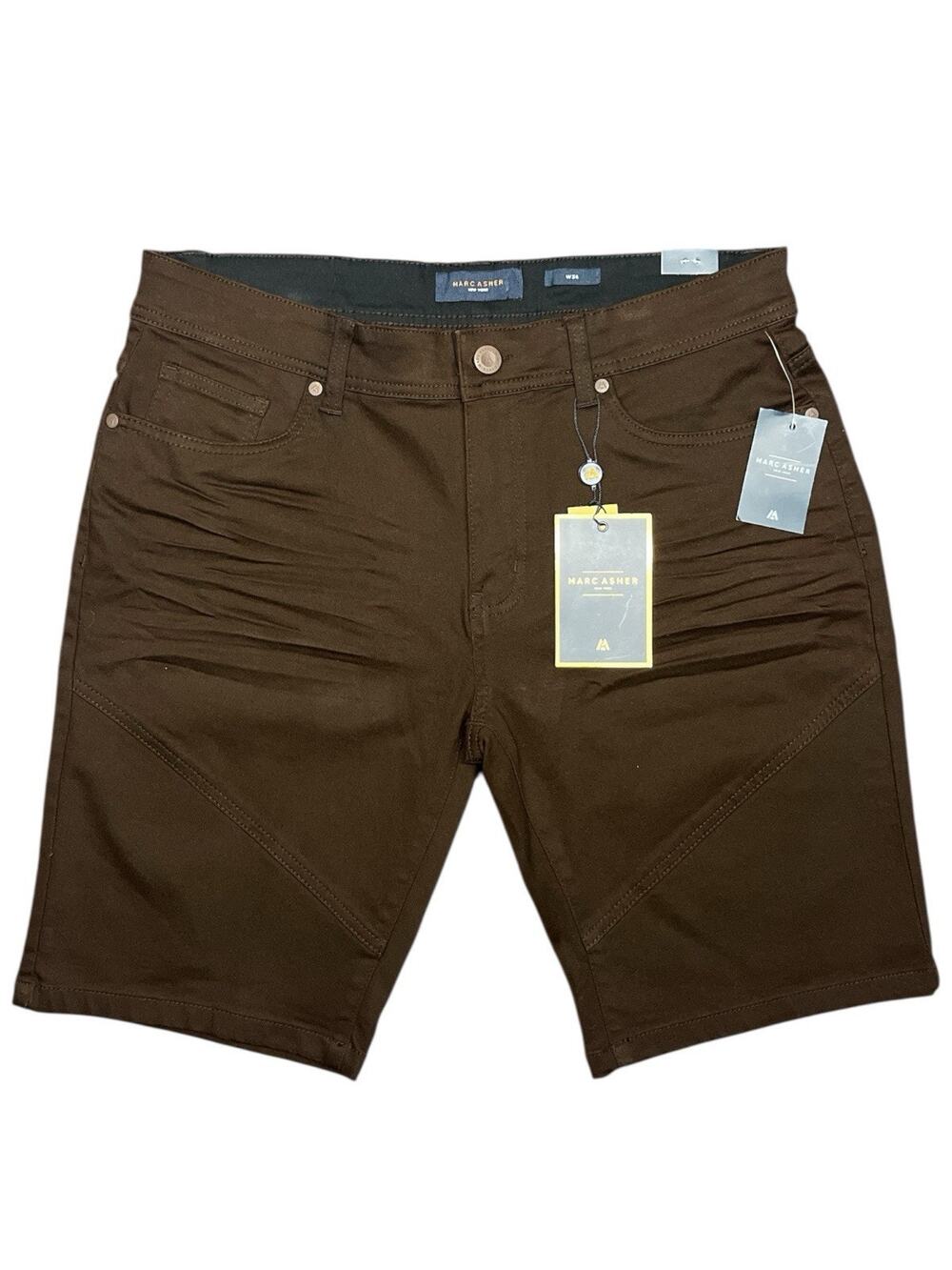 Marc Asher New York Men’s Slim Fit Shorts W34 Brown Stretch Cotton Blend